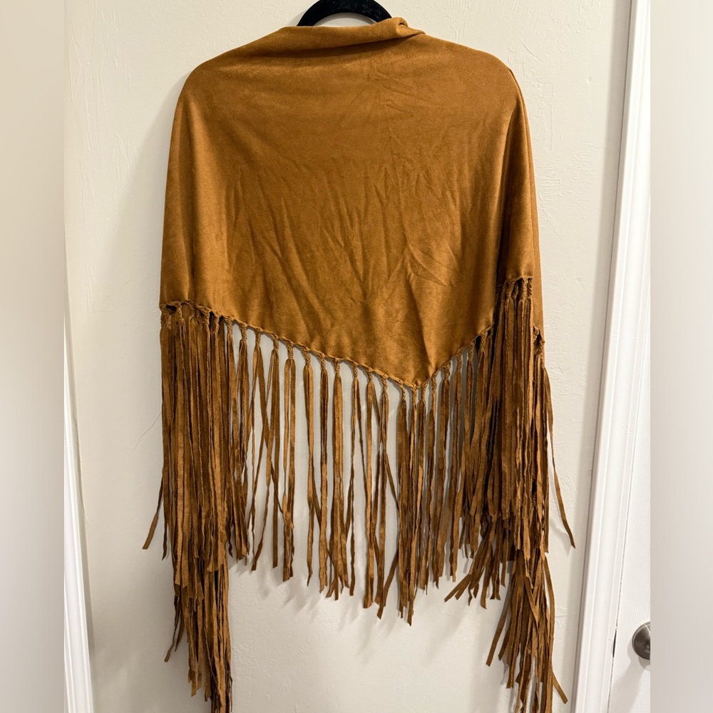 Fringe Velvet Camel color women’s scarf fabric skirt shawl western - Picture 4 of 8